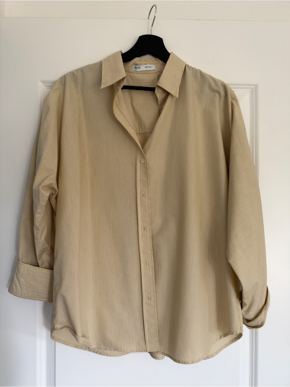 Mango Poplin Stripe Shirt in Pastel Yellow.